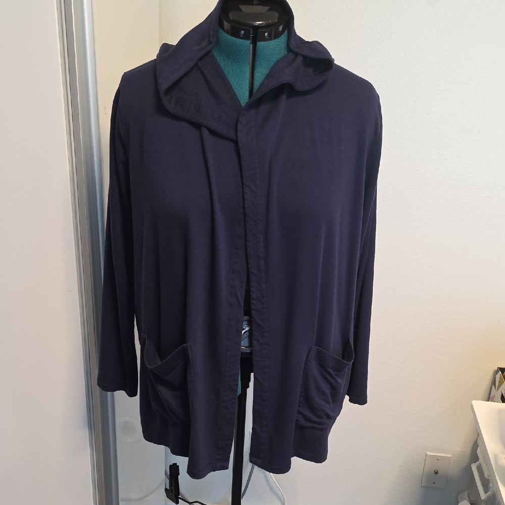 Eileen Fisher Navy Tencel Hooded Top